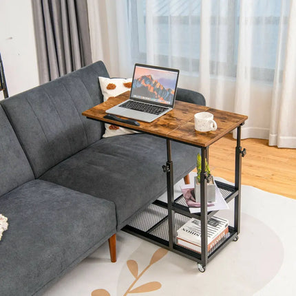 Adjustable C-Shaped Bedside Table - Rustic Brown - End & Side Tables