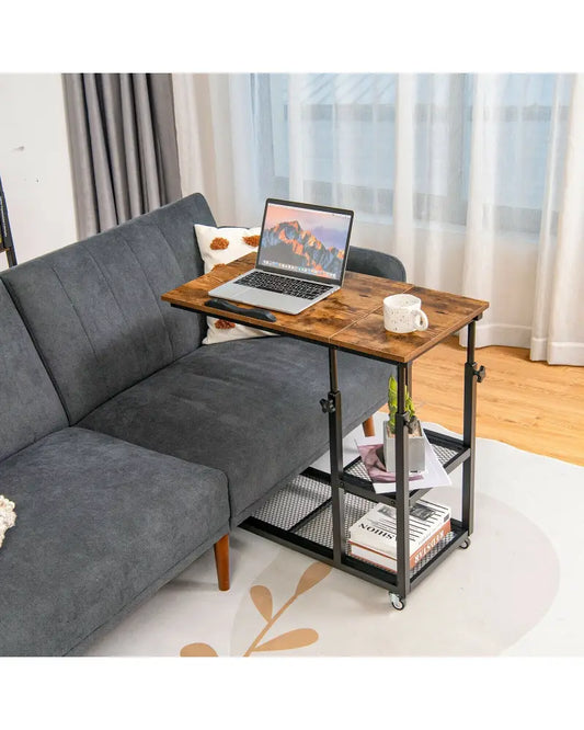 Adjustable C-Shaped Bedside Table - Rustic Brown - End & Side Tables
