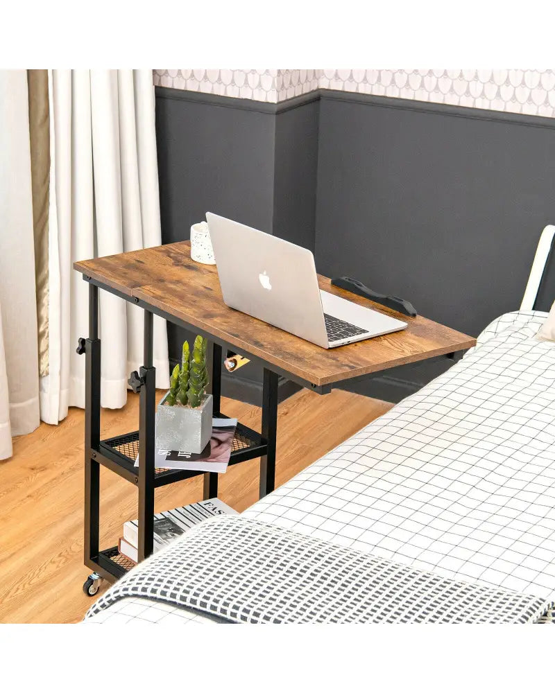 Adjustable C-Shaped Bedside Table - Rustic Brown - End & Side Tables
