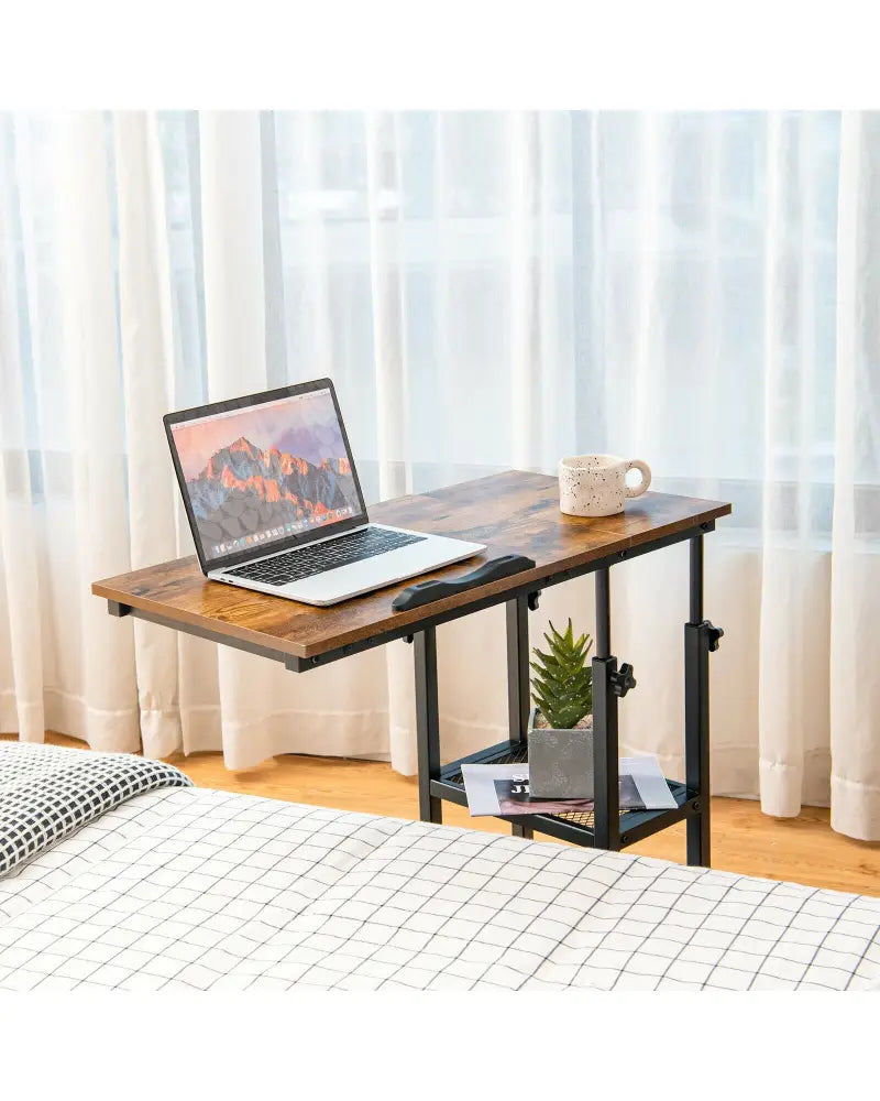 Adjustable C-Shaped Bedside Table - Rustic Brown - End & Side Tables