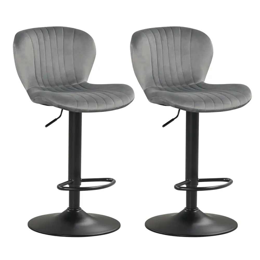 Adjustable Counter Height Chairs Set of 2 with Velvet Upholstered Backrests-Gray - Gray - Bar Stools