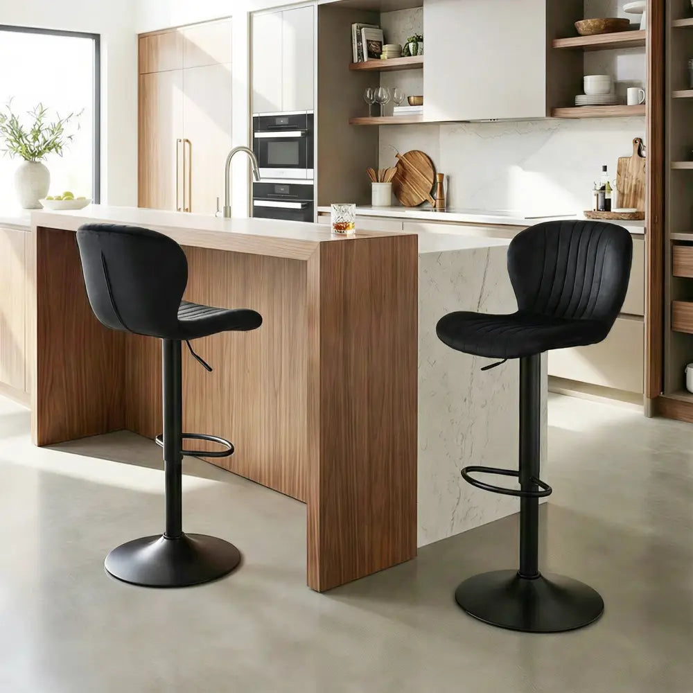 Adjustable Counter Height Chairs Set of 2 with Velvet Upholstered Backrests-Black - Black - Bar Stools
