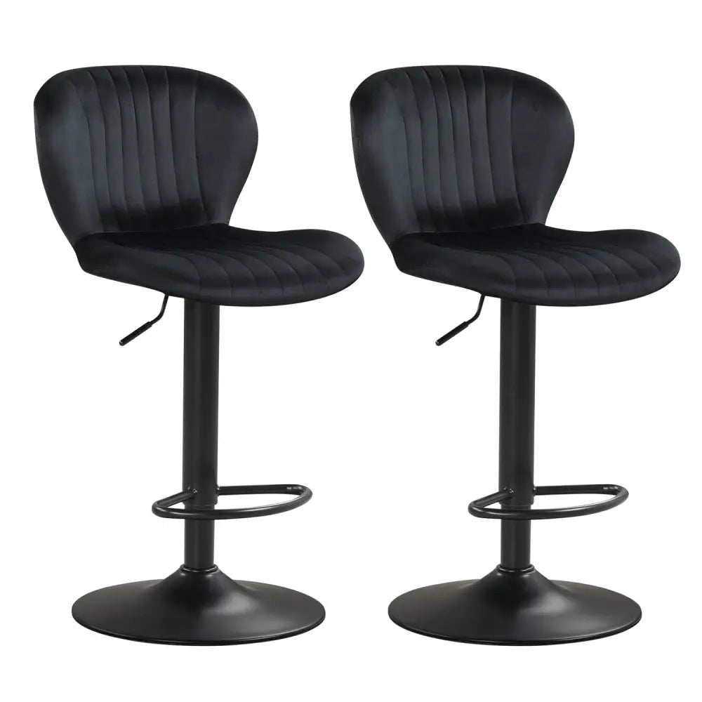 Adjustable Counter Height Chairs Set of 2 with Velvet Upholstered Backrests-Black - Black - Bar Stools
