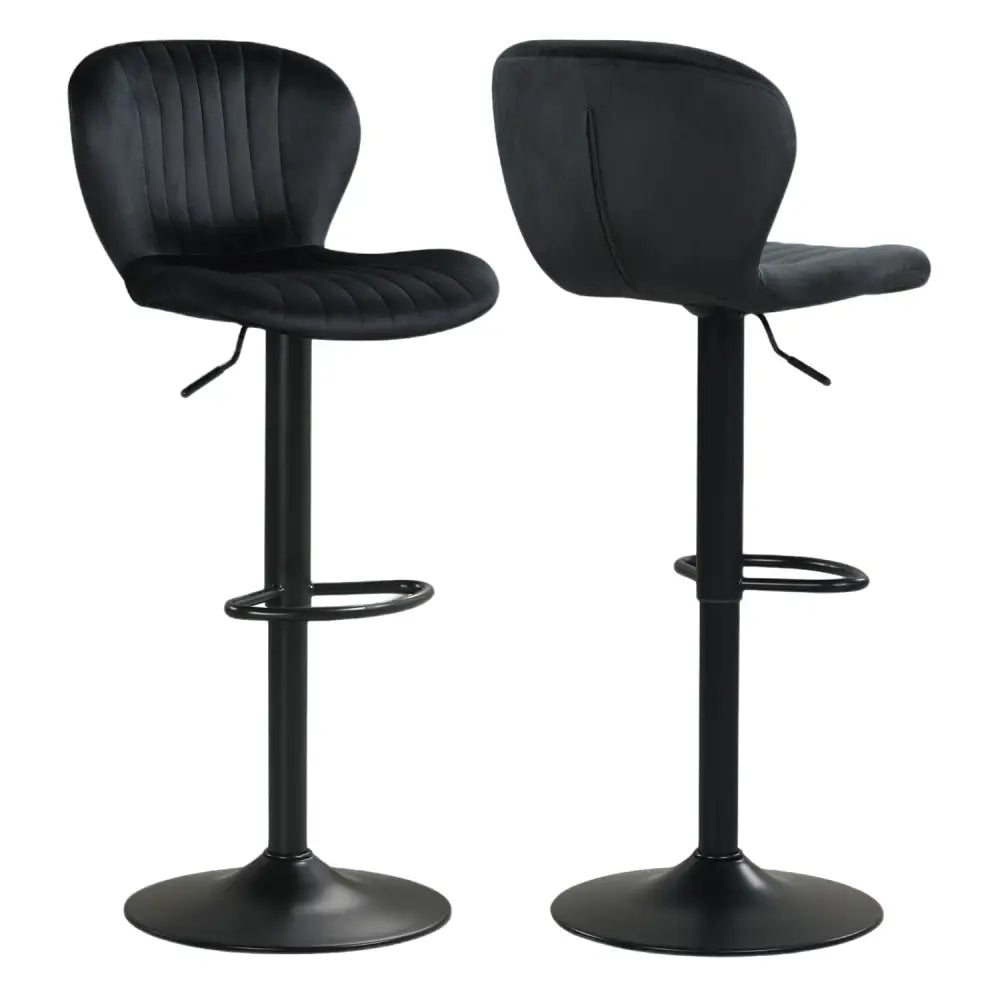 Adjustable Counter Height Chairs Set of 2 with Velvet Upholstered Backrests-Black - Black - Bar Stools