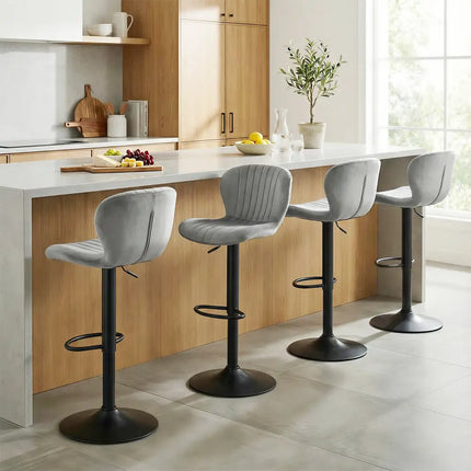 Adjustable Counter Height Chairs Set of 2 with Velvet Upholstered Backrests-Gray - Gray - Bar Stools