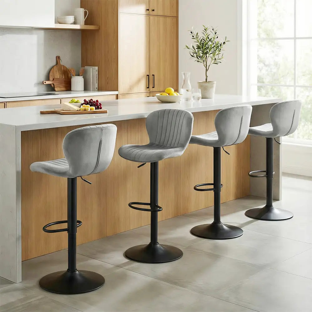 Adjustable Counter Height Chairs Set of 2 with Velvet Upholstered Backrests-Gray - Gray - Bar Stools