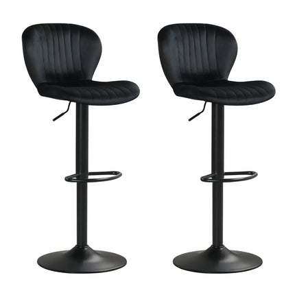 Adjustable Counter Height Chairs Set of 2 with Velvet Upholstered Backrests-Black - Black - Bar Stools