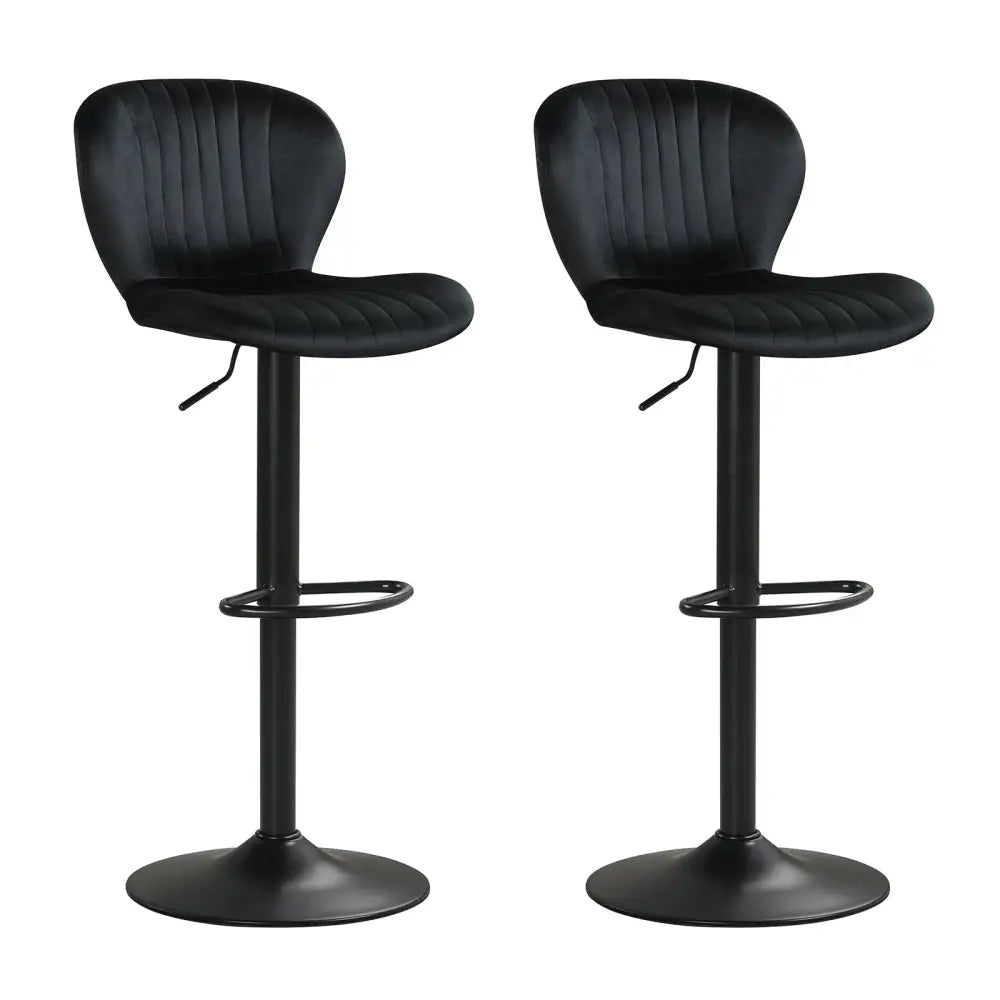 Adjustable Counter Height Chairs Set of 2 with Velvet Upholstered Backrests-Black - Black - Bar Stools