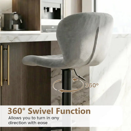 Adjustable Counter Height Chairs Set of 2 with Velvet Upholstered Backrests-Gray - Gray - Bar Stools