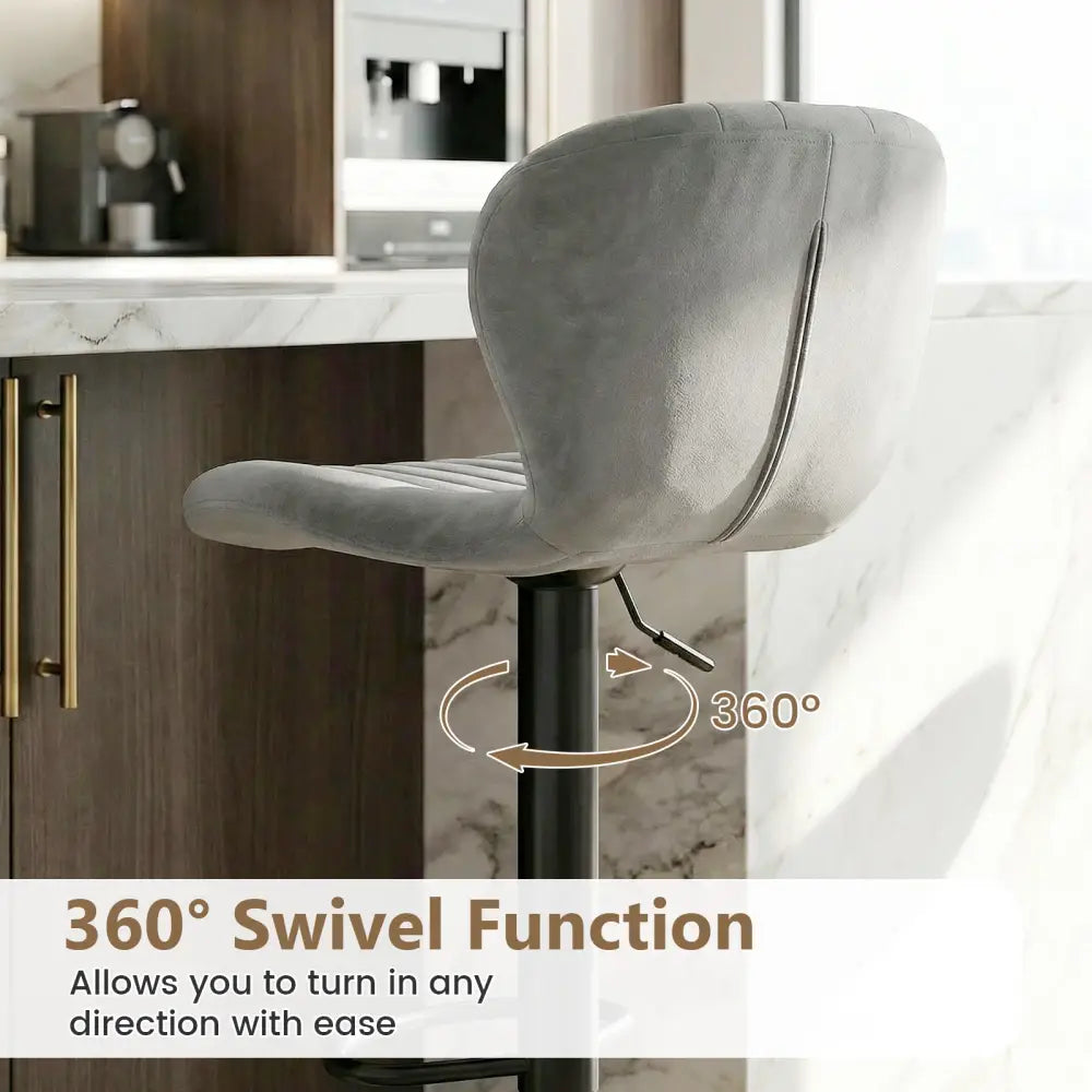 Adjustable Counter Height Chairs Set of 2 with Velvet Upholstered Backrests-Gray - Gray - Bar Stools