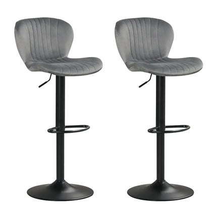 Adjustable Counter Height Chairs Set of 2 with Velvet Upholstered Backrests-Gray - Gray - Bar Stools