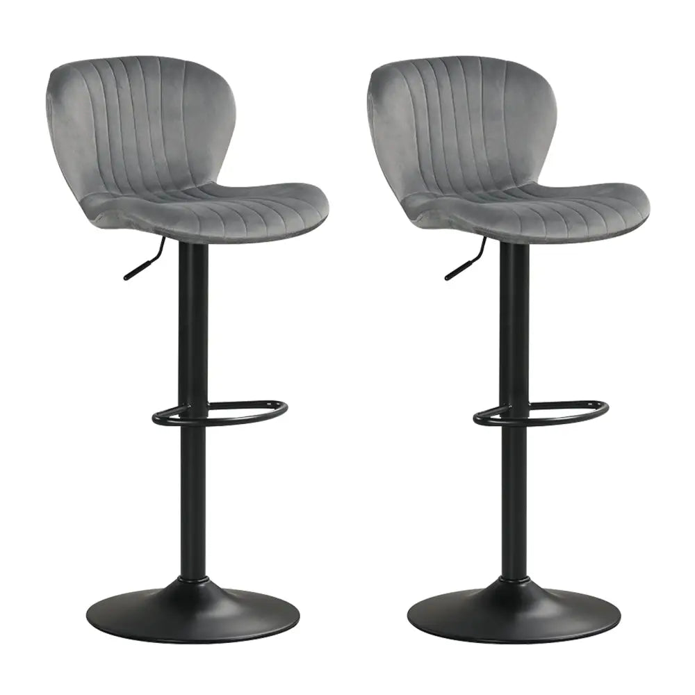 Adjustable Counter Height Chairs Set of 2 with Velvet Upholstered Backrests-Gray - Gray - Bar Stools