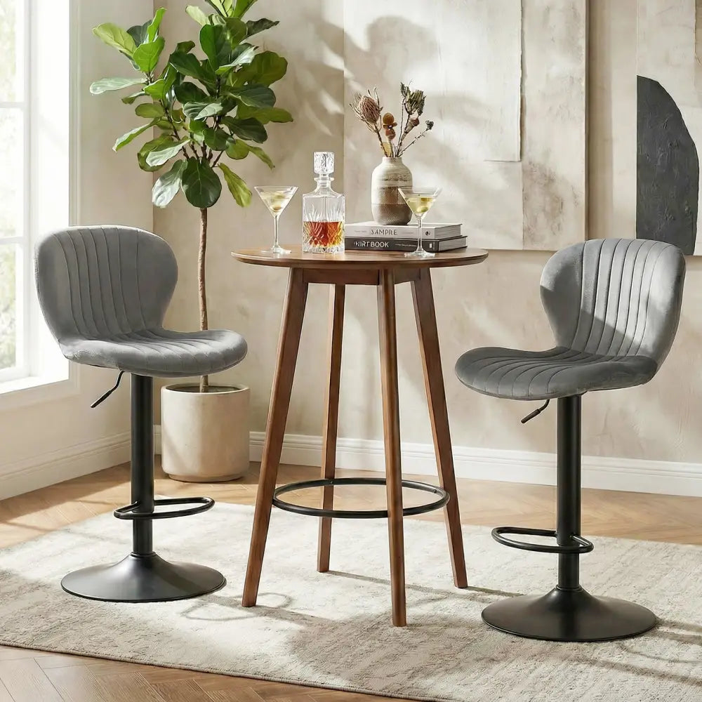 Adjustable Counter Height Chairs Set of 2 with Velvet Upholstered Backrests-Gray - Gray - Bar Stools