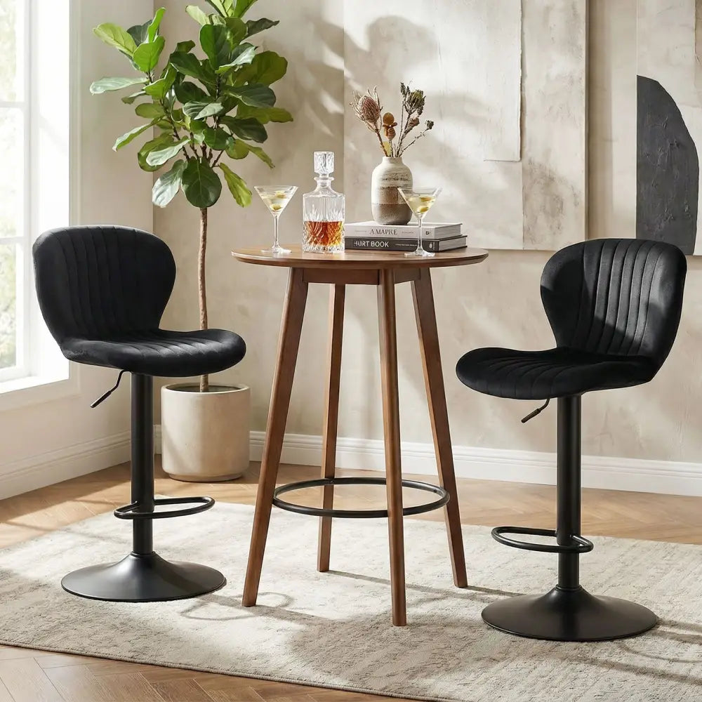Adjustable Counter Height Chairs Set of 2 with Velvet Upholstered Backrests-Black - Black - Bar Stools