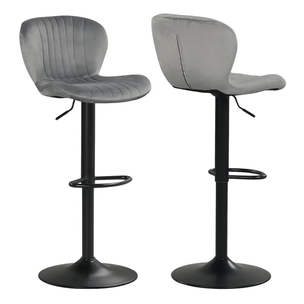 Adjustable Counter Height Chairs Set of 2 with Velvet Upholstered Backrests-Gray - Gray - Bar Stools