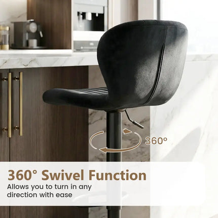 Adjustable Counter Height Chairs Set of 2 with Velvet Upholstered Backrests-Black - Black - Bar Stools