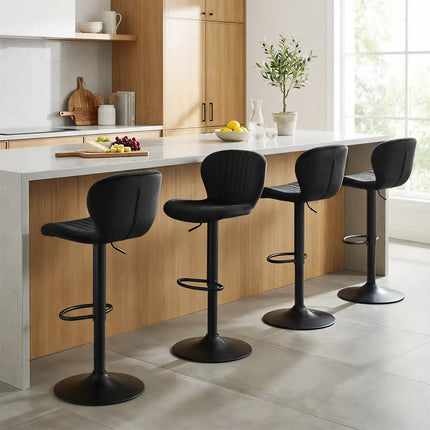 Adjustable Counter Height Chairs Set of 2 with Velvet Upholstered Backrests-Black - Black - Bar Stools