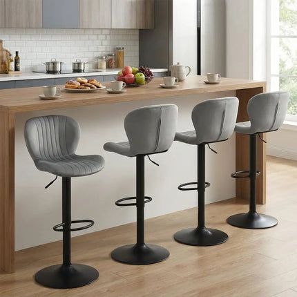 Adjustable Counter Height Chairs Set of 4 with Velvet Upholstered Backrests-Gray - Gray - Bar Stools
