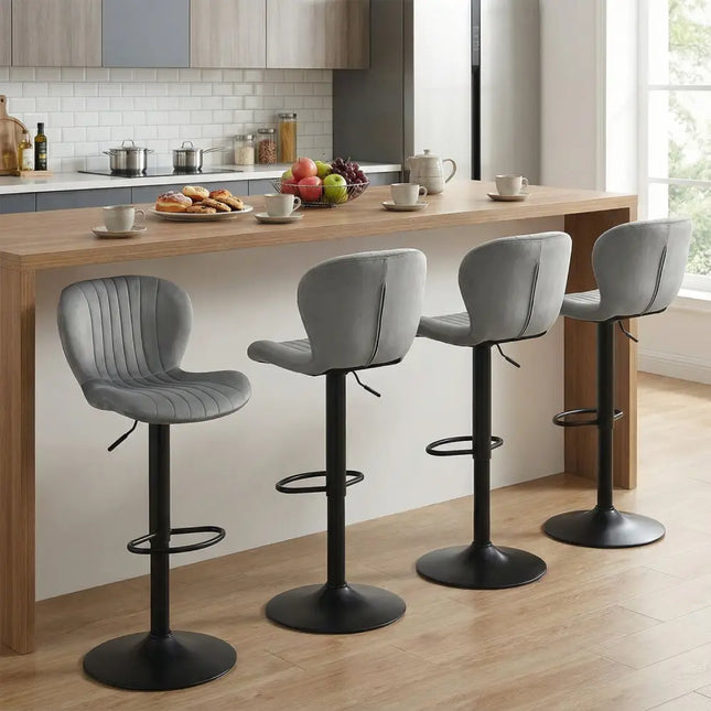 Adjustable Counter Height Chairs Set of 4 with Velvet Upholstered Backrests-Gray - Gray - Bar Stools