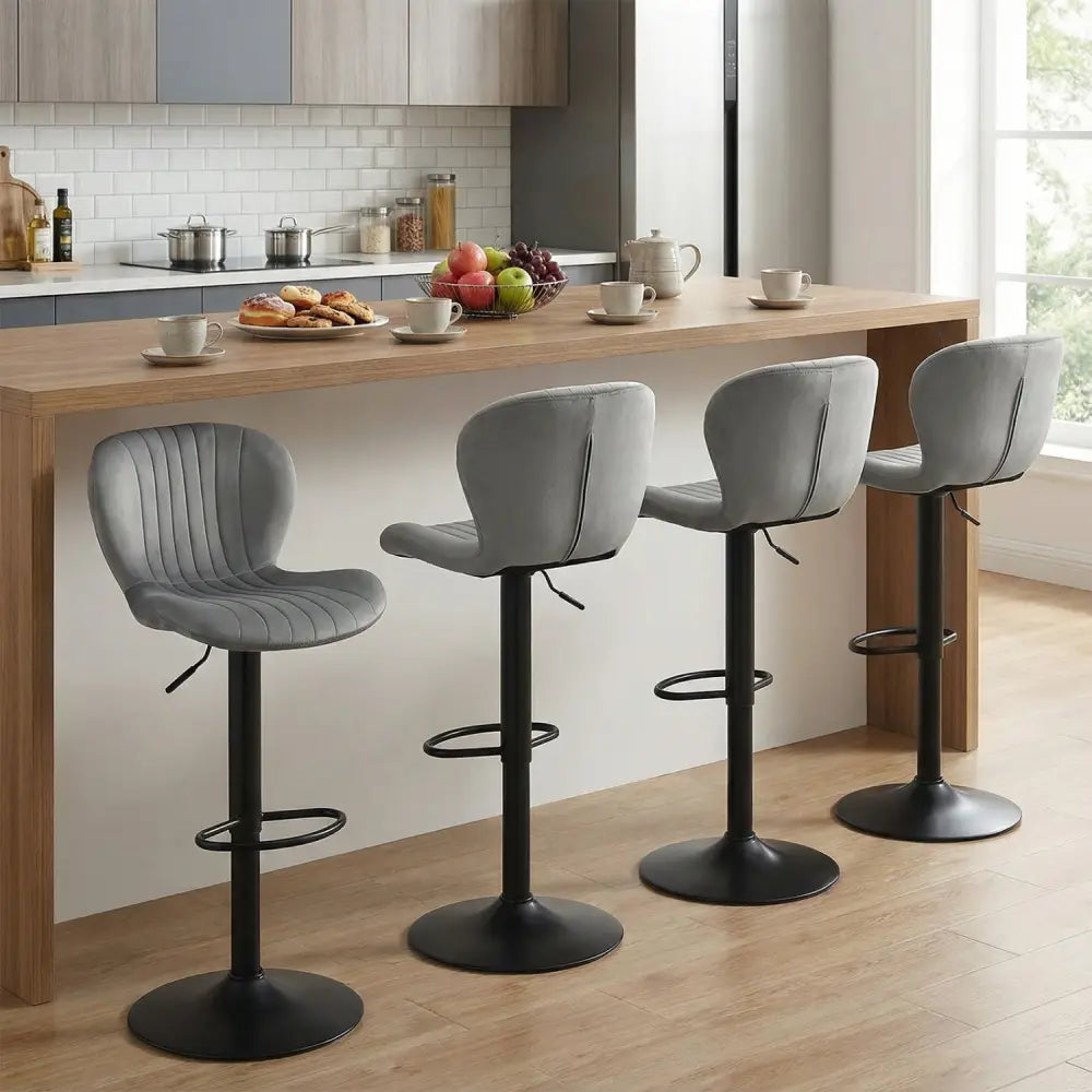 Adjustable Counter Height Chairs Set of 4 with Velvet Upholstered Backrests-Gray - Gray - Bar Stools