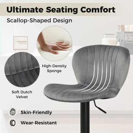 Adjustable Counter Height Chairs Set of 4 with Velvet Upholstered Backrests-Gray - Gray - Bar Stools