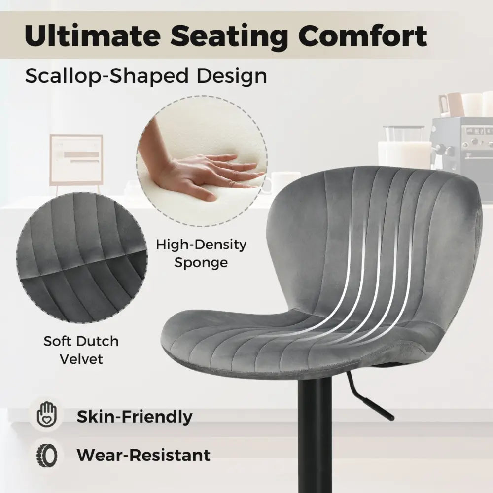 Adjustable Counter Height Chairs Set of 4 with Velvet Upholstered Backrests-Gray - Gray - Bar Stools
