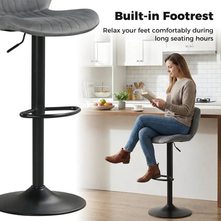 Adjustable Counter Height Chairs Set of 4 with Velvet Upholstered Backrests-Gray - Gray - Bar Stools