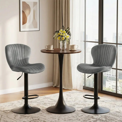 Adjustable Counter Height Chairs Set of 4 with Velvet Upholstered Backrests-Gray - Gray - Bar Stools