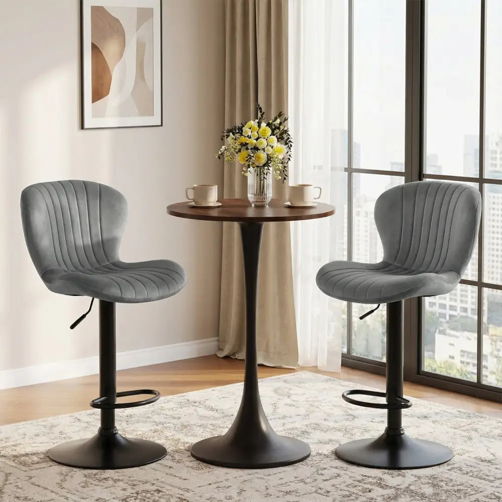 Adjustable Counter Height Chairs Set of 4 with Velvet Upholstered Backrests-Gray - Gray - Bar Stools