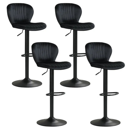 Adjustable Counter Height Chairs Set of 4 with Velvet Upholstered Backrests-Black - Black - Bar Stools