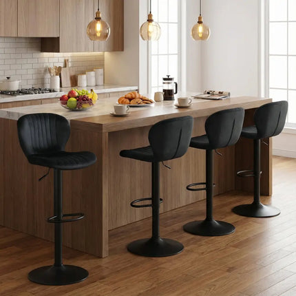 Adjustable Counter Height Chairs Set of 4 with Velvet Upholstered Backrests-Black - Black - Bar Stools