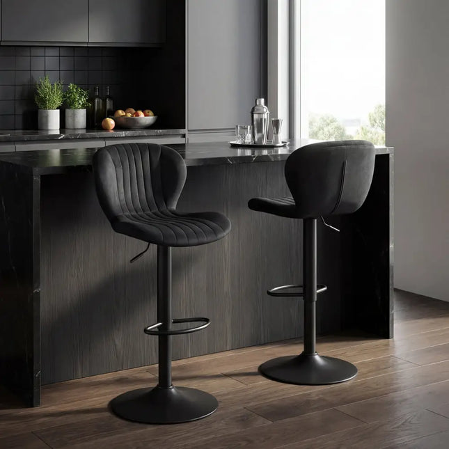Adjustable Counter Height Chairs Set of 4 with Velvet Upholstered Backrests-Black - Black - Bar Stools
