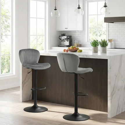 Adjustable Counter Height Chairs Set of 4 with Velvet Upholstered Backrests-Gray - Gray - Bar Stools