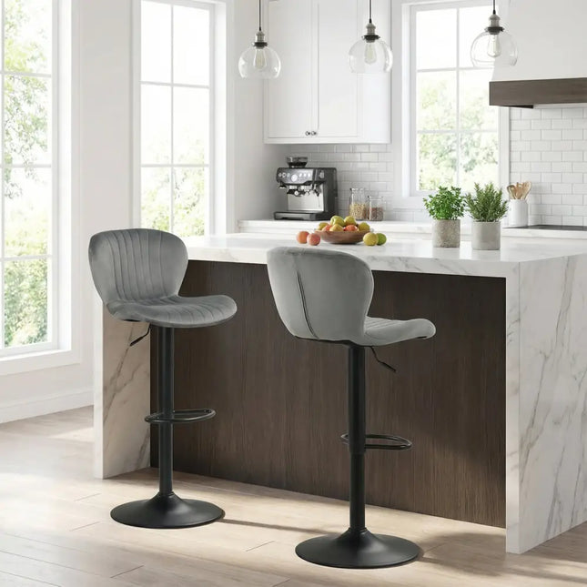 Adjustable Counter Height Chairs Set of 4 with Velvet Upholstered Backrests-Gray - Gray - Bar Stools