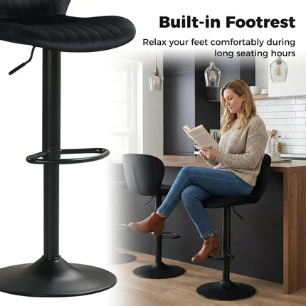 Adjustable Counter Height Chairs Set of 4 with Velvet Upholstered Backrests-Black - Black - Bar Stools