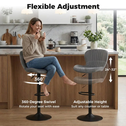 Adjustable Counter Height Chairs Set of 4 with Velvet Upholstered Backrests-Gray - Gray - Bar Stools