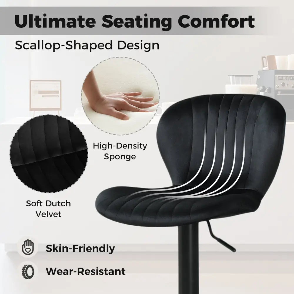Adjustable Counter Height Chairs Set of 4 with Velvet Upholstered Backrests-Black - Black - Bar Stools