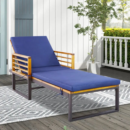 Adjustable Cushioned Patio Chaise Lounge Chair with 4-Level Backrest-Navy - Navy - Outdoor Chaise Lounges