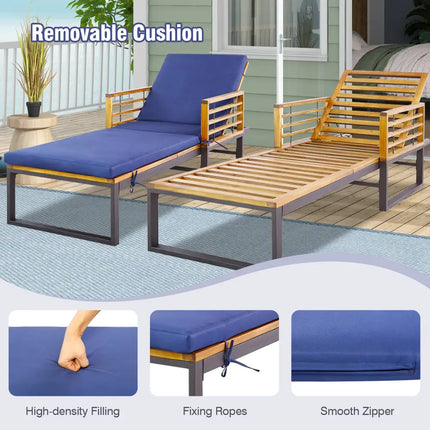 Adjustable Cushioned Patio Chaise Lounge Chair with 4-Level Backrest-Navy - Navy - Outdoor Chaise Lounges