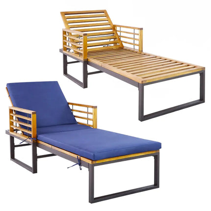 Adjustable Cushioned Patio Chaise Lounge Chair with 4-Level Backrest-Navy - Navy - Outdoor Chaise Lounges