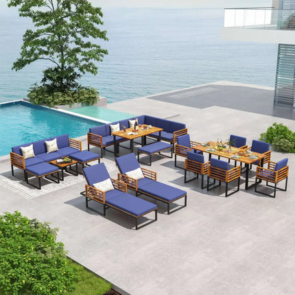 Adjustable Cushioned Patio Chaise Lounge Chair with 4-Level Backrest-Navy - Navy - Outdoor Chaise Lounges