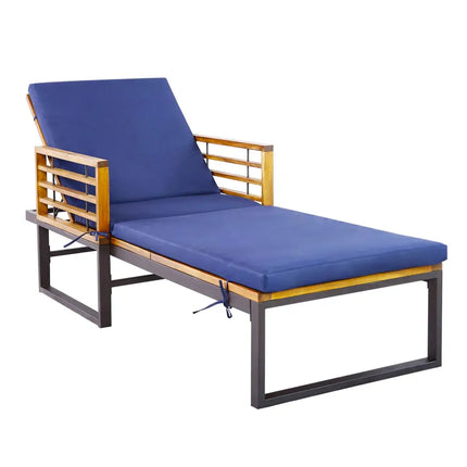 Adjustable Cushioned Patio Chaise Lounge Chair with 4-Level Backrest-Navy - Navy - Outdoor Chaise Lounges
