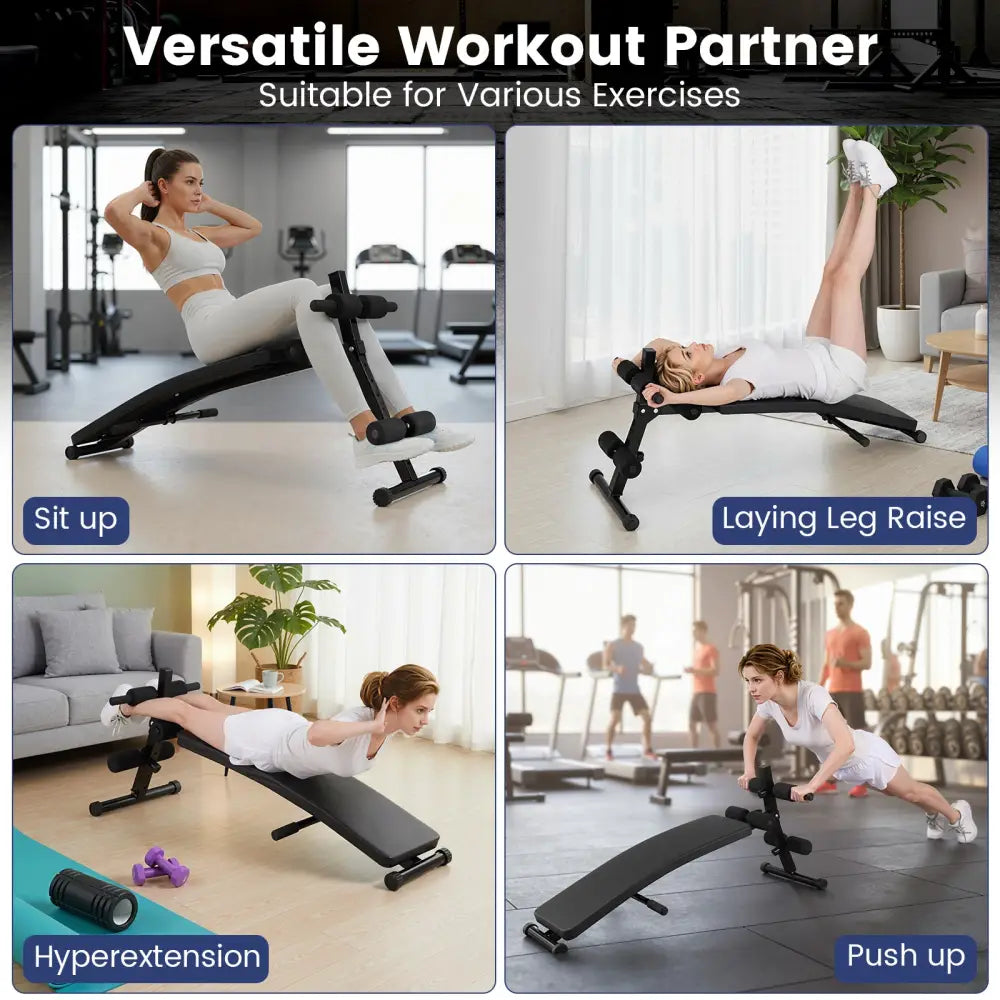Adjustable Decline Sit Up Bench for Exercise for Home Gym - Black - Benches Racks & Bars