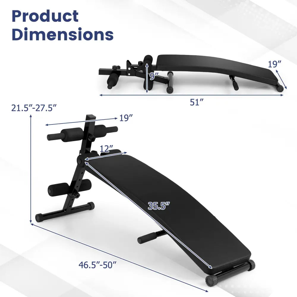Adjustable Decline Sit Up Bench for Exercise for Home Gym - Black - Benches Racks & Bars