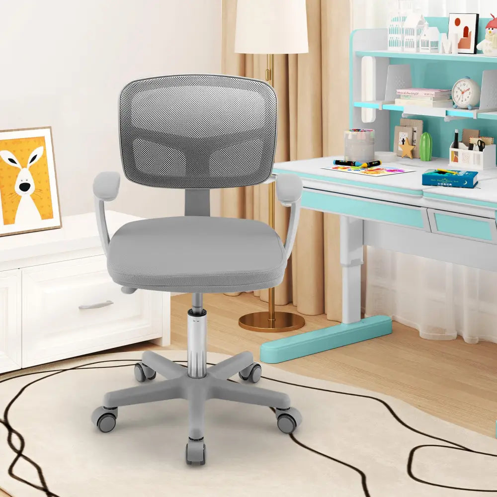 Adjustable Desk Chair with 5 Rolling Casters for Kids-Gray - Gray - Kids Chairs & Seating