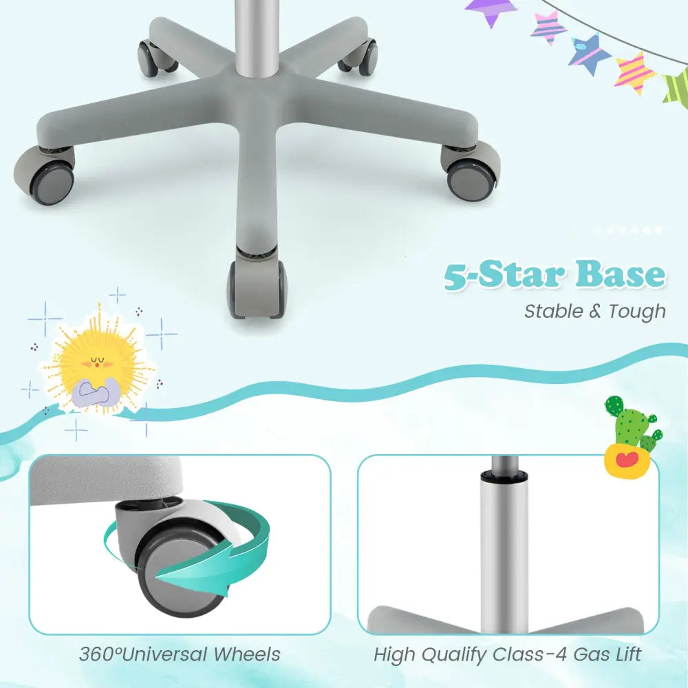 Adjustable Desk Chair with 5 Rolling Casters for Kids-Gray - Gray - Kids Chairs & Seating