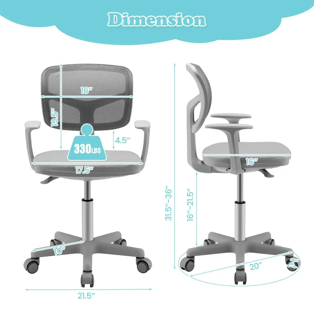 Adjustable Desk Chair with 5 Rolling Casters for Kids-Gray - Gray - Kids Chairs & Seating