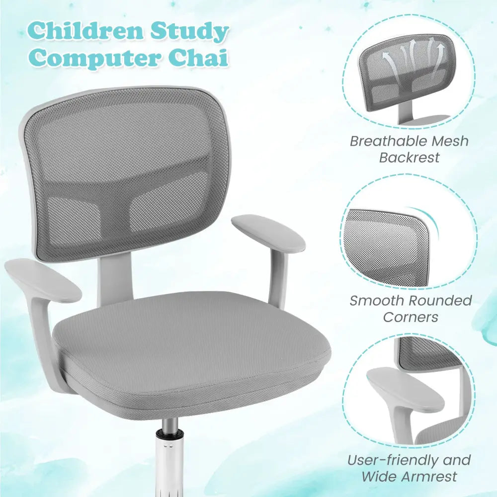 Adjustable Desk Chair with 5 Rolling Casters for Kids-Gray - Gray - Kids Chairs & Seating