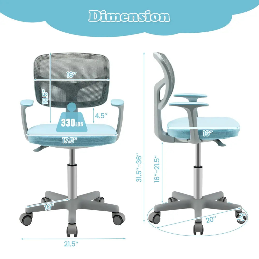 Adjustable Desk Chair with Auto Brake Casters for Kids-Blue - Blue - Kids Chairs & Seating