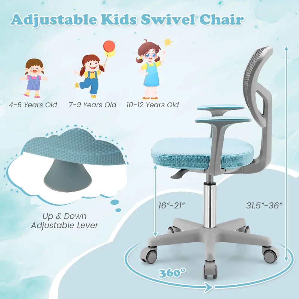 Adjustable Desk Chair with Auto Brake Casters for Kids-Blue - Blue - Kids Chairs & Seating